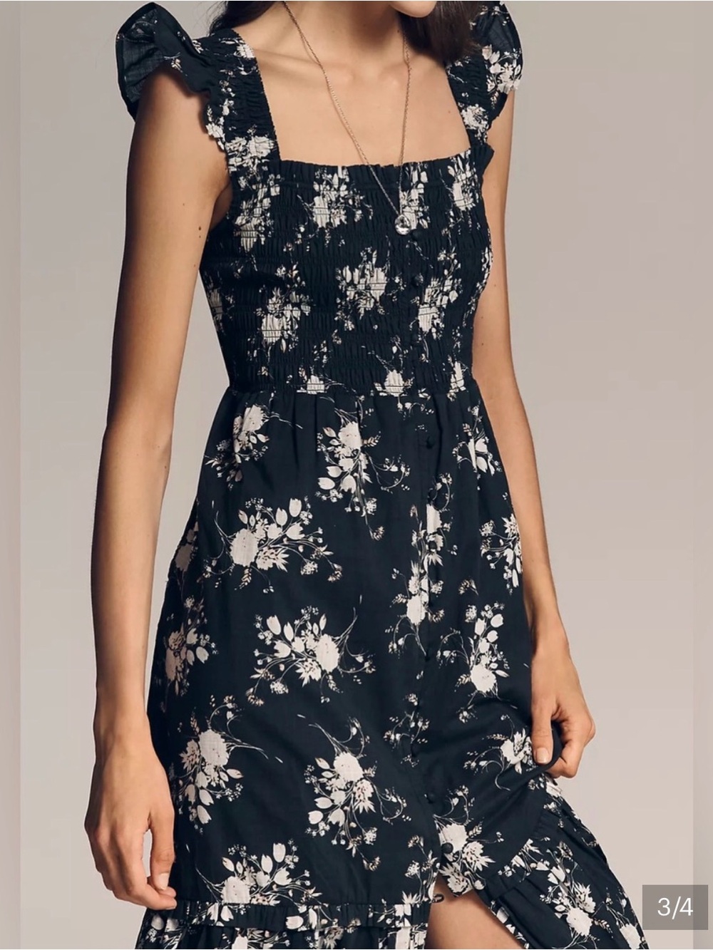 Anthropologie Black and White Floral Midi Dress